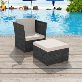 Gartenstuhl mit schwarzem Hocker aus Polyrattan von vidaXL, Gartenstühle - Ref: Foro24-41981, Preis: 149,65 €, Rabatt: %