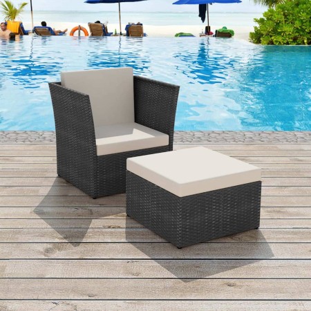 Gartenstuhl mit schwarzem Hocker aus Polyrattan von vidaXL, Gartenstühle - Ref: Foro24-41981, Preis: 151,37 €, Rabatt: %