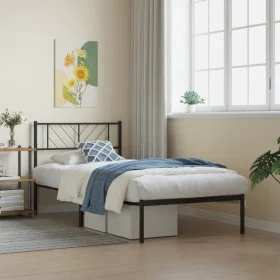 Bed frame with black metal headboard 90x200 cm by , Beds and slatted bases - Ref: Foro24-372172, Price: 64,07 €, Discount: %