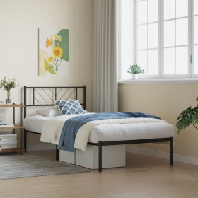 Estructura de cama con cabecero metal negro 90x200 cm de , Camas y somieres - Ref: Foro24-372172, Precio: 65,06 €, Descuento: %