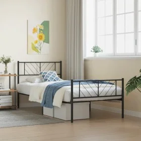 Bed frame with headboard and black metal footboard 75x190 cm by , Beds and slatted bases - Ref: Foro24-372187, Price: 65,35 €...