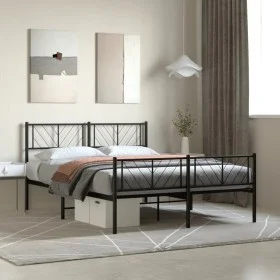 Estructura de cama cabecero y estribo metal negro 140x200 cm de , Camas y somieres - Ref: Foro24-372198, Precio: 105,63 €, De...