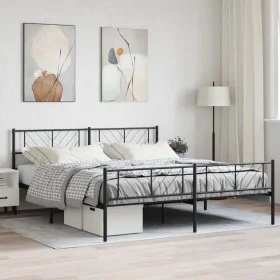 Black metal headboard and footboard bed frame 193x203 cm by , Beds and slatted bases - Ref: Foro24-372203, Price: 116,01 €, D...