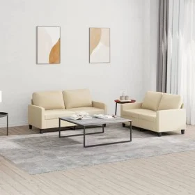 Sofa set with cushions 2 pieces cream fabric by , Sofas - Ref: Foro24-3201446, Price: 398,50 €, Discount: %