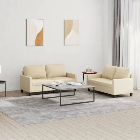 Sofa set with cushions 2 pieces cream fabric by , Sofas - Ref: Foro24-3201446, Price: 398,50 €, Discount: %