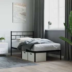 Bed frame with black metal headboard 100x190 cm by , Beds and slatted bases - Ref: Foro24-355653, Price: 68,50 €, Discount: %