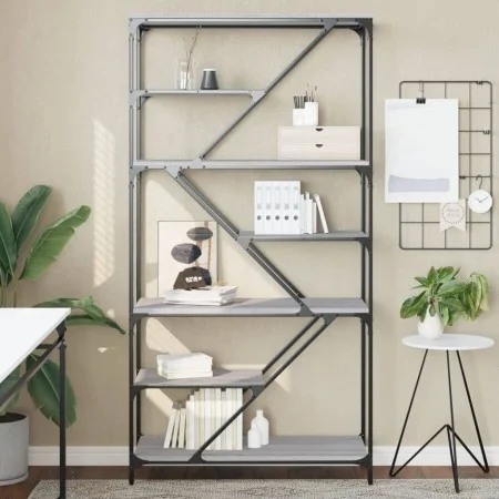 Estantería madera de ingeniería y acero Sonoma gris 91x36x176cm de , Librerías y estanterías - Ref: Foro24-835417, Precio: 71...