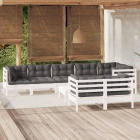 Muebles de jardín 9 pzas con cojines blanco madera maciza pino Muebles de jardín 9 pzas con cojines blanco madera maciza pino