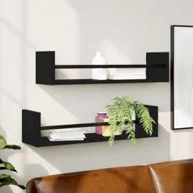 Wall shelves with bars 2 units black 60x16x14 cm by , Shelves and shelves - Ref: Foro24-835434, Price: 33,44 €, Discount: %