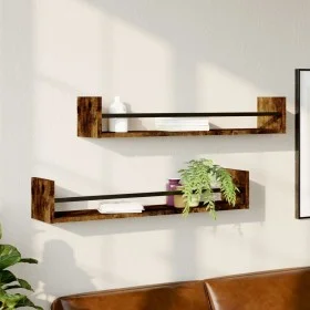 Wall shelves with bars 2 pcs smoked oak 80x16x14 cm by , Shelves and shelves - Ref: Foro24-835441, Price: 31,46 €, Discount: %