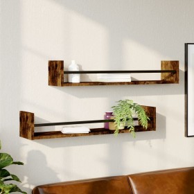 Wandregale mit Stangen, 2 Stück, geräucherte Eiche, 80 x 16 x 14 cm von , Regale und Regale - Ref: Foro24-835441, Preis: 33,1...