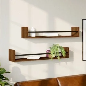 Wall shelves with bars 2 pcs oak brown 80x16x14 cm by , Shelves and shelves - Ref: Foro24-835443, Price: 31,06 €, Discount: %