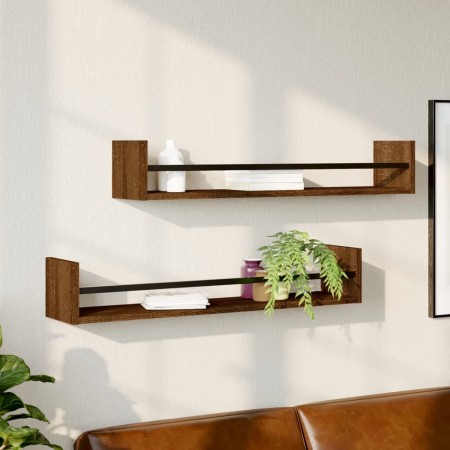 Wandregale mit Stangen 2 Stück Eiche braun 80x16x14 cm von , Regale und Regale - Ref: Foro24-835443, Preis: 31,41 €, Rabatt: %