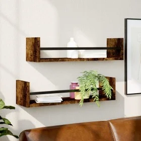 Wall shelves with bars 2 pcs smoked oak 60x16x14 cm by , Shelves and shelves - Ref: Foro24-835436, Price: 29,46 €, Discount: %