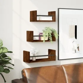 Wall shelves with bars 3 pcs oak brown engineered wood by , Shelves and shelves - Ref: Foro24-835448, Price: 26,86 €, Discoun...