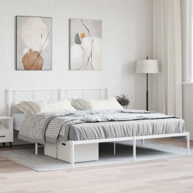 Estructura de cama de metal con cabecero blanco 193x203 cm