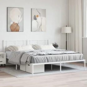 Estructura de cama de metal con cabecero blanco 193x203 cm de , Camas y somieres - Ref: Foro24-372234, Precio: 98,84 €, Descu...