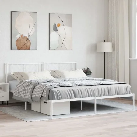 Bettgestell aus Metall mit weißem Kopfteil 193x203 cm von , Betten und Lattenroste - Ref: Foro24-372234, Preis: 98,84 €, Raba...
