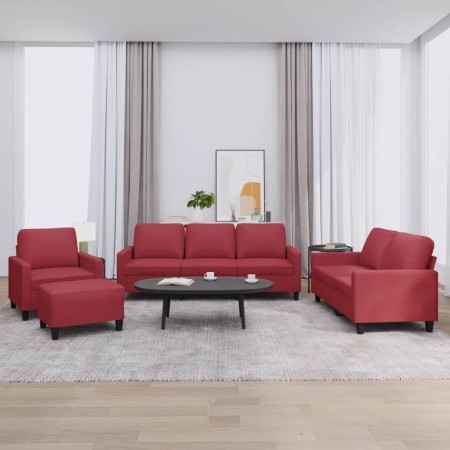 Sofa set with cushions 4 pieces red synthetic leather by , Sofas - Ref: Foro24-3201406, Price: 643,50 €, Discount: %