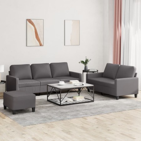 3-teilige Sofagarnitur aus grauem Kunstleder mit Kissen von , Sofas - Ref: Foro24-3201425, Preis: 514,35 €, Rabatt: %