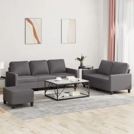 Gray synthetic leather 3-piece sofa set with cushions by , Sofas - Ref: Foro24-3201425, Price: 506,23 €, Discount: %