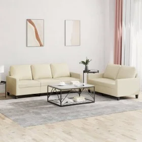Zweiteilige Sofagarnitur aus cremefarbenem Kunstleder mit Kissen von , Sofas - Ref: Foro24-3201419, Preis: 471,11 €, Rabatt: %