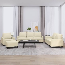 Cream synthetic leather 4-piece sofa set with cushions by , Sofas - Ref: Foro24-3201404, Price: 668,92 €, Discount: %