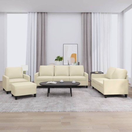 Cremefarbenes 4-teiliges Sofaset aus Kunstleder mit Kissen von , Sofas - Ref: Foro24-3201404, Preis: 668,92 €, Rabatt: %