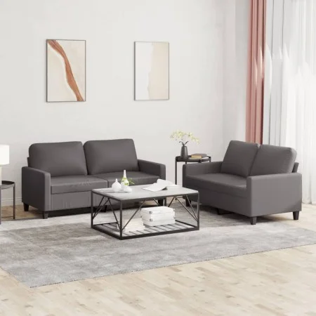 Gray synthetic leather 2-piece sofa set with cushions by , Sofas - Ref: Foro24-3201410, Price: 416,89 €, Discount: %