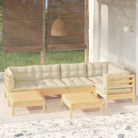 Muebles de jardín 7 pzas y cojines madera maciza de pino crema en Conjuntos de jardín | Comprar online en Foro24