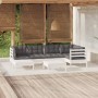 Muebles de jardín 7 pzas y cojines blanco madera maciza de pino