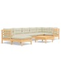 Muebles de jardín 8 pzas y cojines madera maciza de pino crema