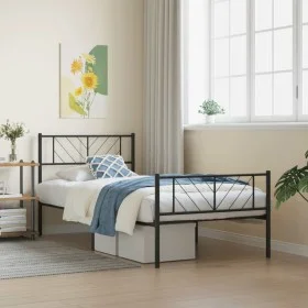 Bed frame with headboard and black metal footboard 107x203cm by , Beds and slatted bases - Ref: Foro24-372193, Price: 71,20 €...