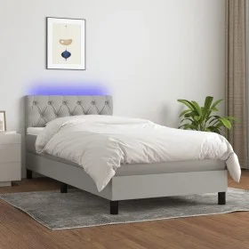 Box spring bed mattress and LED lights light gray fabric 80x200 cm by , Beds and slatted bases - Ref: Foro24-3133349, Price: ...