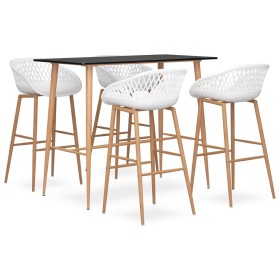 High table and 5-piece bar stools set in black and white by , Furniture sets for kitchens and dining rooms - Ref: Foro24-3057...