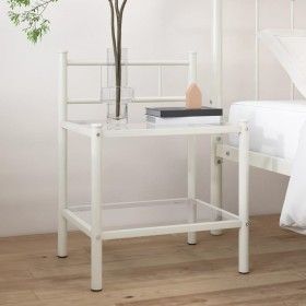 Mesita de noche metal vidrio blanco transparente 45x34,5x60,5cm de vidaXL, Mesitas de noche - Ref: Foro24-325090, Precio: 31,...