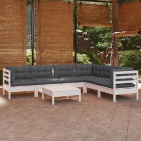 Muebles de jardín 8 pzas con cojines blanco madera de pino Muebles de jardín 8 pzas con cojines blanco madera de pino