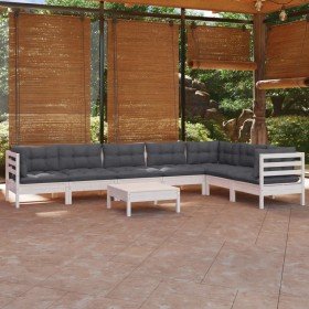 Muebles de jardín 8 pzas con cojines blanco madera maciza pino en Conjuntos de jardín | Comprar online en Foro24