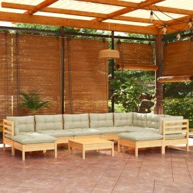 Muebles de jardín 10 pzas y cojines madera maciza de pino crema