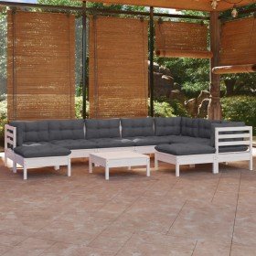 Muebles de jardín 10 pzas con cojines blanco madera maciza pino en Conjuntos de jardín | Comprar online en Foro24
