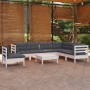 Muebles de jardín 8 pzas con cojines blanco madera maciza pino