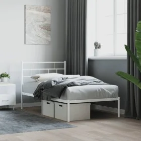 Metal bed frame with white headboard 100x190 cm by , Beds and slatted bases - Ref: Foro24-355702, Price: 60,45 €, Discount: %