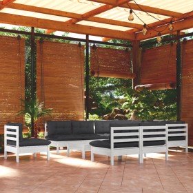 Muebles de jardín 11 pzas con cojines blanco madera de pino