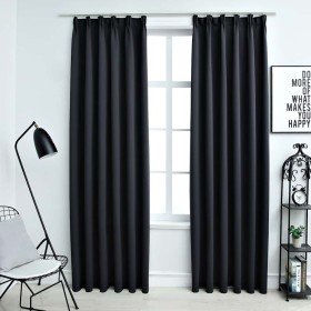 Cortinas opacas con ganchos 2 piezas negro 140x175 cm Cortinas opacas con ganchos 2 piezas negro 140x175 cm