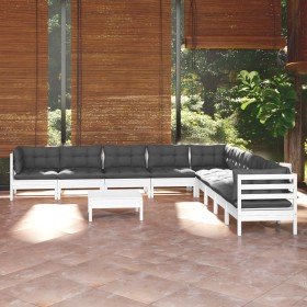 Muebles de jardín 10 pzas con cojines blanco madera maciza pino Muebles de jardín 10 pzas con cojines blanco madera maciza pino