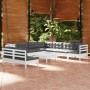 Muebles de jardín 10 pzas con cojines blanco madera maciza pino