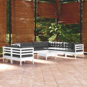 Muebles de jardín 10 pzas con cojines blanco madera maciza pino Muebles de jardín 10 pzas con cojines blanco madera maciza pino
