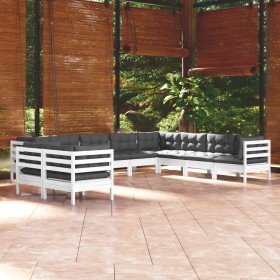 Muebles de jardín 10 pzas y cojines blanco madera maciza pino Muebles de jardín 10 pzas y cojines blanco madera maciza pino