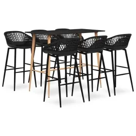 High table and bar stools 7 pieces black by , Furniture sets for kitchens and dining rooms - Ref: Foro24-3057473, Price: 608,...