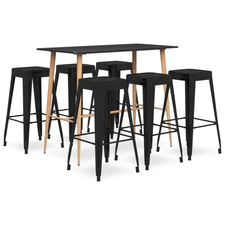 High table and bar stools 7 pieces black by , Furniture sets for kitchens and dining rooms - Ref: Foro24-3057471, Price: 682,...
